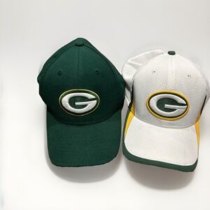 Green Bay Packers Hat New Era 39Thirty Stretch Fit Cap L/X Lot of 2 Hats NFL